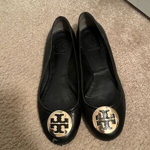 Tory Burch Black Ballet Flats with Gold Emblem